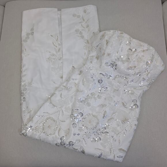 Milly Magnolia Embellished White/Silver Strapless Beaded Sequin Maxi Dress Sz 2 - Picture 11 of 14